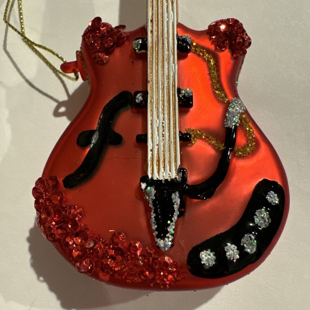 Red Guitar Christmas Ornament Sparkle Holiday Decor